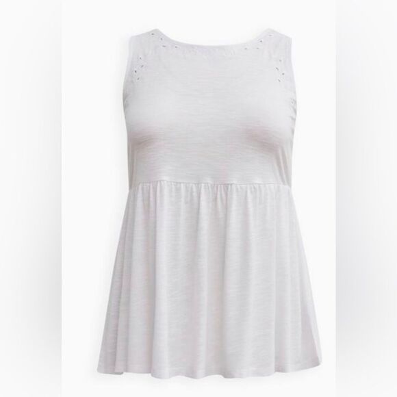 TORRID BABYDOLL FEATHER
SOFT SLUB CREW NECK EMBROIDERED TIE BACK TOP - Picture 4 of 5